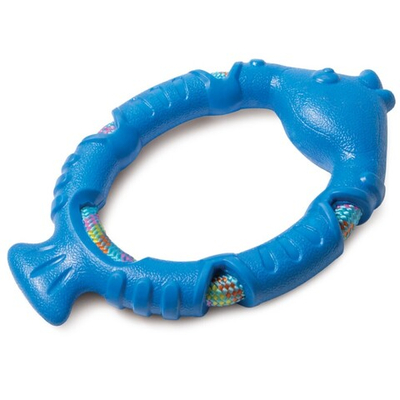 Игрушка "Рыбка с плетёной веревкой" с пищалкой 22 см (термопластичная резина) - для собак (Triol Aqua)