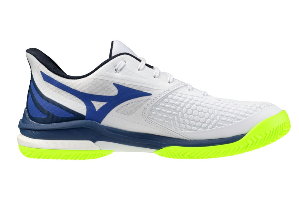 Мужские теннисные кроссовки Mizuno Wave Exceed Tour 7 CC - white/dazzling blue/light yellow