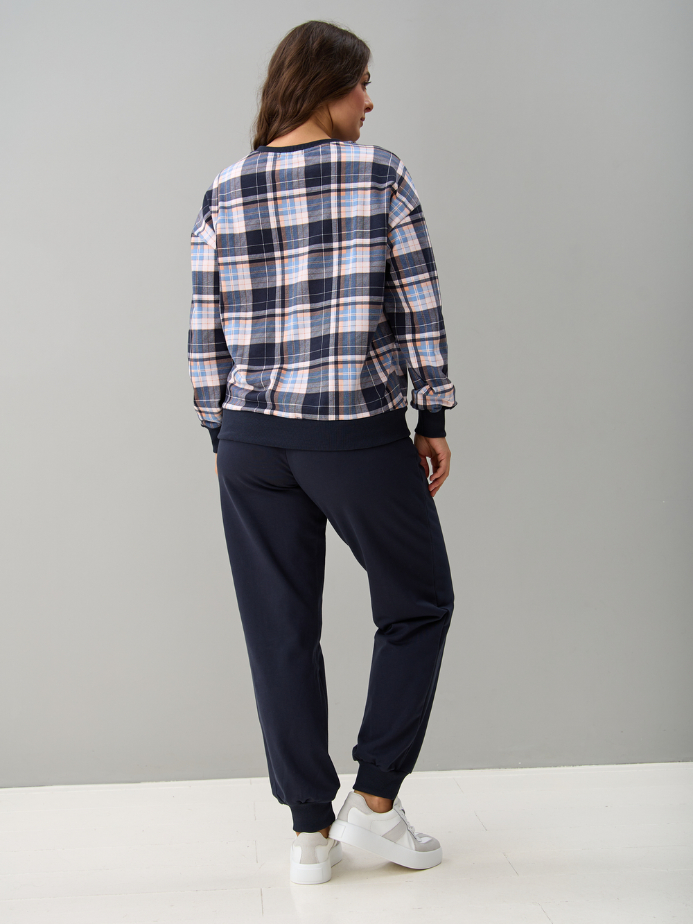 Костюм с брюками КБ-90М/клеткасиний-бежголубой