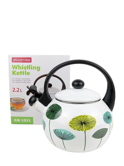 Чайник 2,2 л. эмалированный со свистком Kamille KM 1031 с черной бакелитовой ручкой