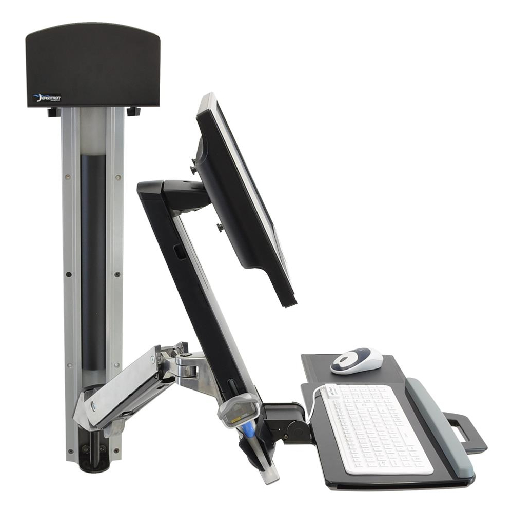 Крепление "Рука" Ergotron StyleView Sit-Stand Combo System с подставкой для клавиатуры, мыши и с малым держателем CPU(45-273-216 / 45-273-026), Серебряный
