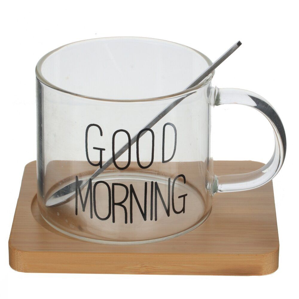GAEM Кружка с ложкой на деревянной подставке, 300 мл, L12 W9,5 H10 см, 2в.