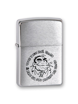 Легендарная классическая американская бензиновая широкая зажигалка ZIPPO Classic Brushed  Chrome™ Изображение обезьяны с сигаретой в пиджаке  серебристая матовая из латуни и стали ZP-200Горилла