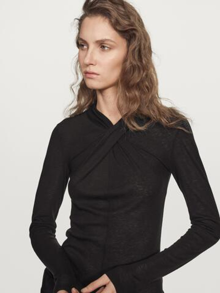 Massimo Dutti Топ внахлест из лиоцелла и шерсти, черный