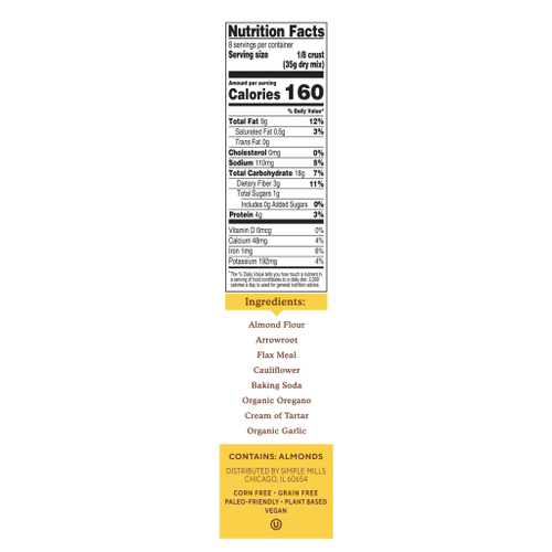 Simple Mills, смесь для выпечки теста для пиццы из миндальной муки, 277 г (9,8 унции)