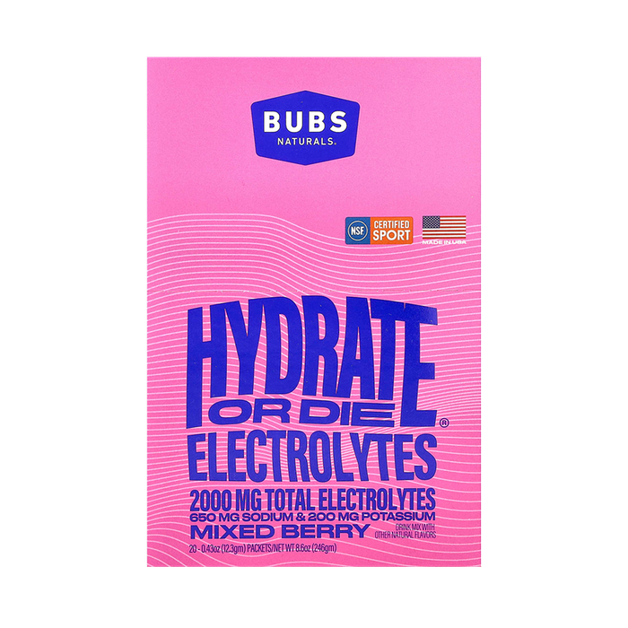 Смесь для приготовления электролитического напитка со вкусом ягодного ассорти, Hydrate or Die, BUBS Naturals, 20 пакетиков