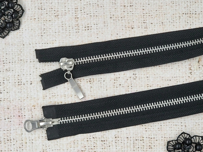 Молния шлифованная металл Т5, L 80 см, 2 бегунка, чёрный/никель