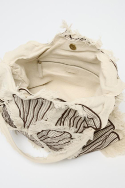 ZARA БОЛЬШАЯ СУМКА-ШОПЕР С ЦВЕТОЧНОЙ ВЫШИВКОЙ, КОРИЧНЕВЫЙ