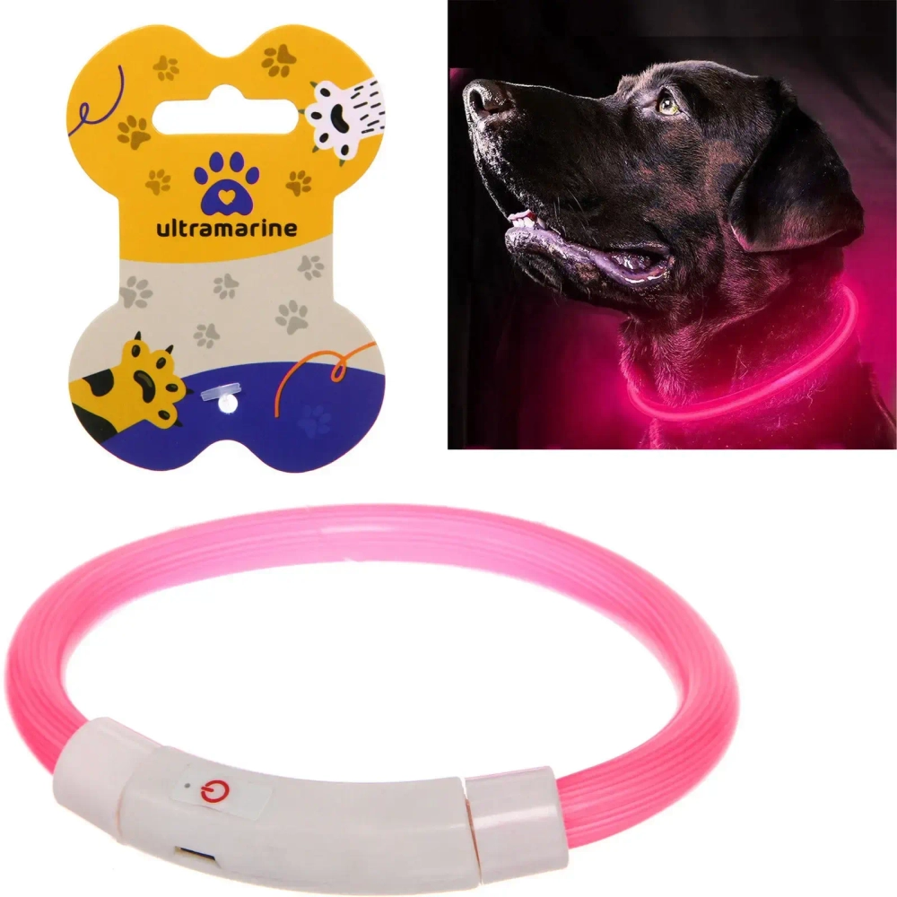 Ошейник неоновый для собак малых пород «Защита Бро», цвет розовый, зарядка от USB, шнур в комплекте, размер S - d 35см (пакет с подвесом)