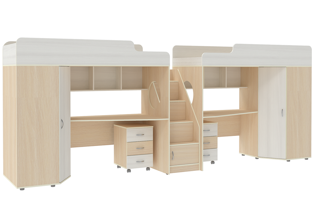 Двухъярусная кровать КарИВи Легенда 4.5 80х190  Дуб Молочный Белое Дерево
