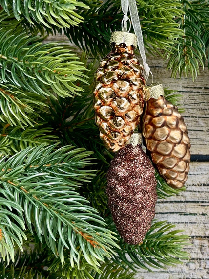 Набор стеклянных украшений Гроздь Шишек, 3 шт., 6 см., бронза, Christmas DeLuxe (89881)