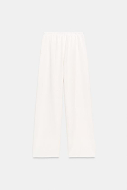ZARA БРЮКИ WIDE LEG ИЗ ТКАНИ В ДЕРЕВЕНСКОМ СТИЛЕ, ЭКРЮ