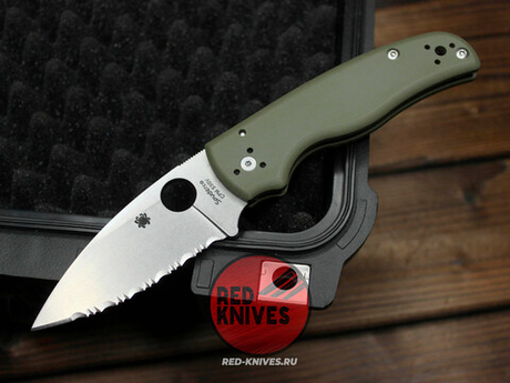 Нож Spyderco Shaman FS - рукоять зеленый OD G10, клинок серрейтор