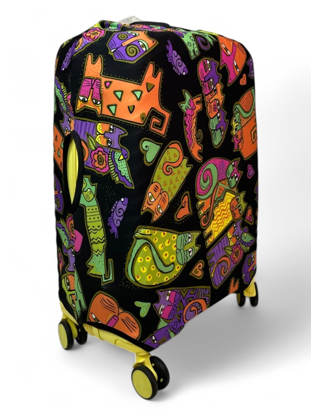 Чехол на чемодан 24", цвет чёрный/разноцветный, Коты