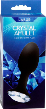 Чёрная силиконовая анальная пробка с кристаллом в основании - 8,5 см. (Цвет: черный)