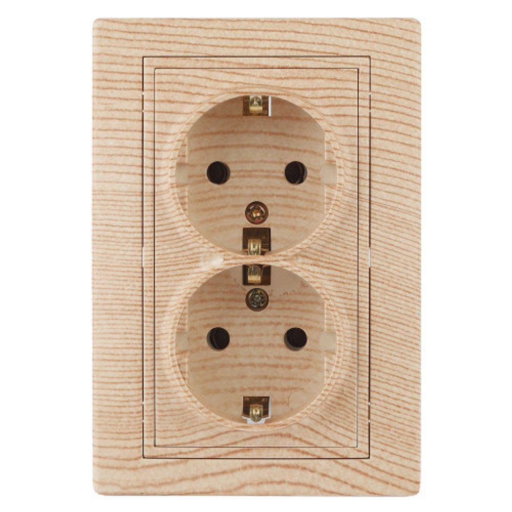 Розетка Intro Plano 1-205-11 с заземлением двойная 2X2P+E Schuko 16А-250В IP20 СУ сосна