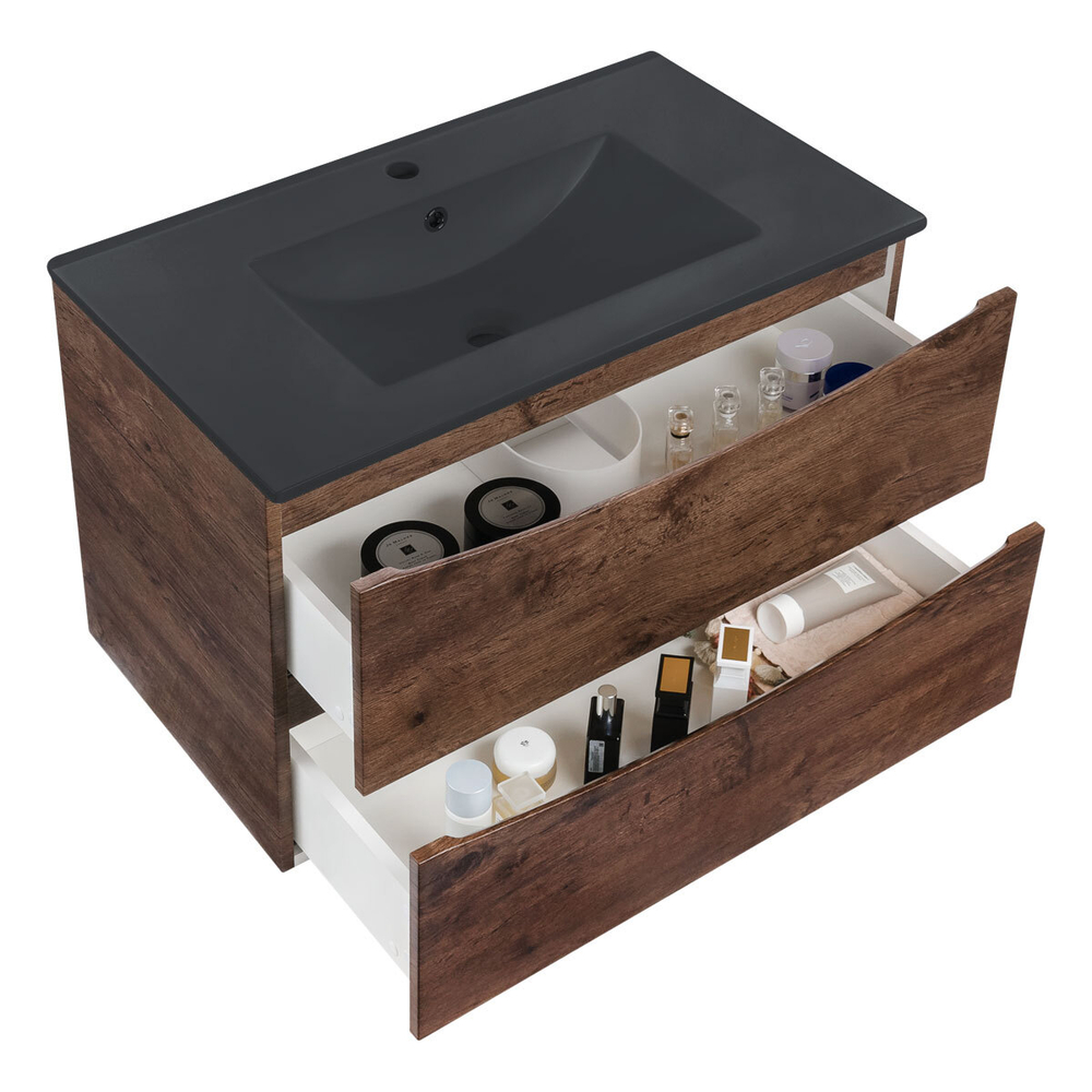 Тумба под раковину Vincea Mia 750 подвесная, 2 выкатных ящика soft close, R.Wood