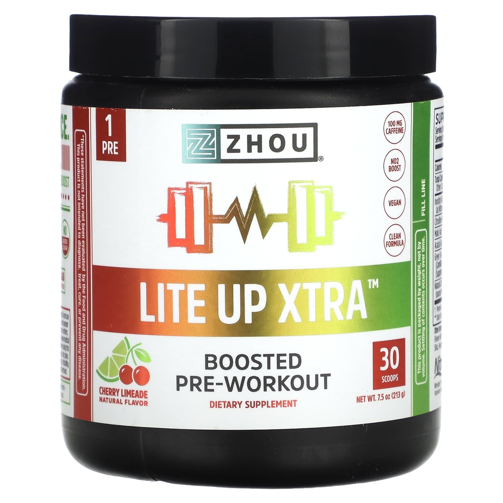 Zhou Nutrition, Lite Up Xtra, Boosted Pre-Workout, вишневый лаймад, 213 г (7,5 унции)