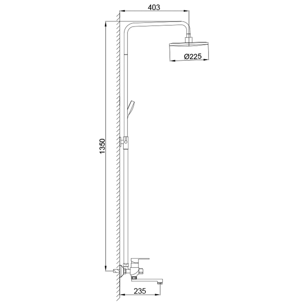 Душевая система 35к F2441 FRAP лейка "Тропич. душ" (D230мм, пов. L-излив, белый/хром, латунь)