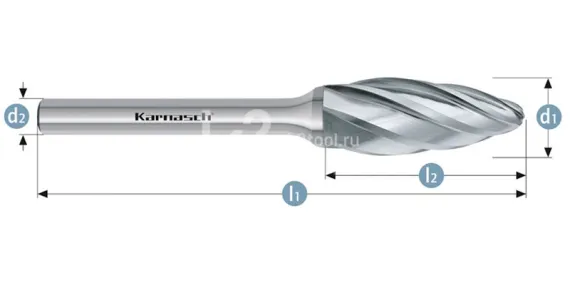 Борфреза твердосплавная Karnasch форма H, 8х20х6х65 мм, насечка HP-7 по алюминию, без покрытия, арт. 11.3075-015