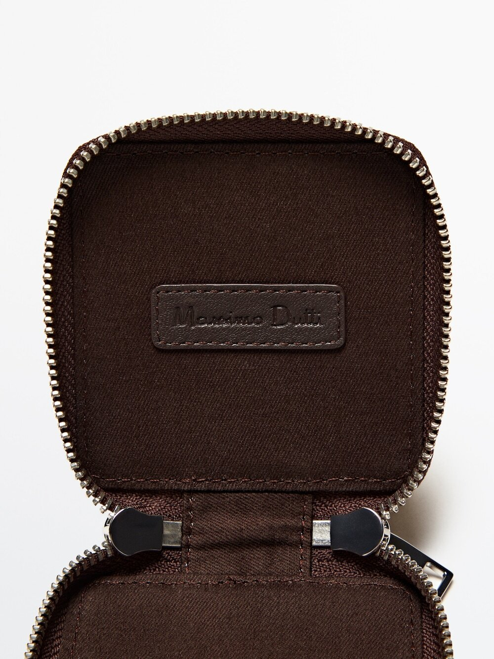 Massimo Dutti Квадратный кожаный кошелек с застежкой-молнией, коричневый