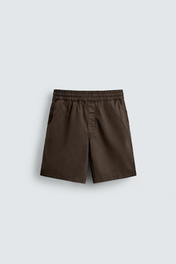 ZARA ШОРТЫ ИЗ ТВИЛА RELAXED FIT, КОРИЧНЕВЫЙ