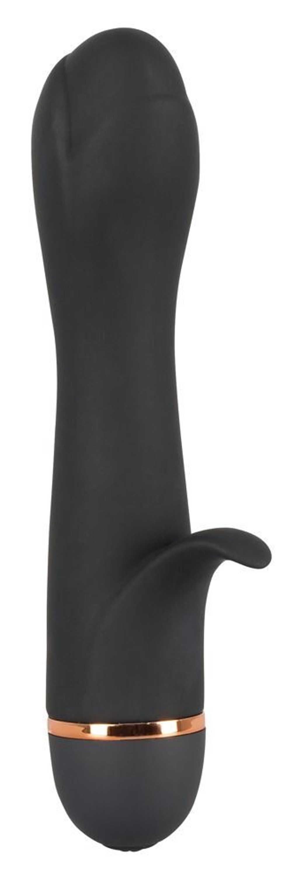 Чёрный вибратор-тюльпан Bendy Tulip с клиторальным лепестком - 16,4 см.