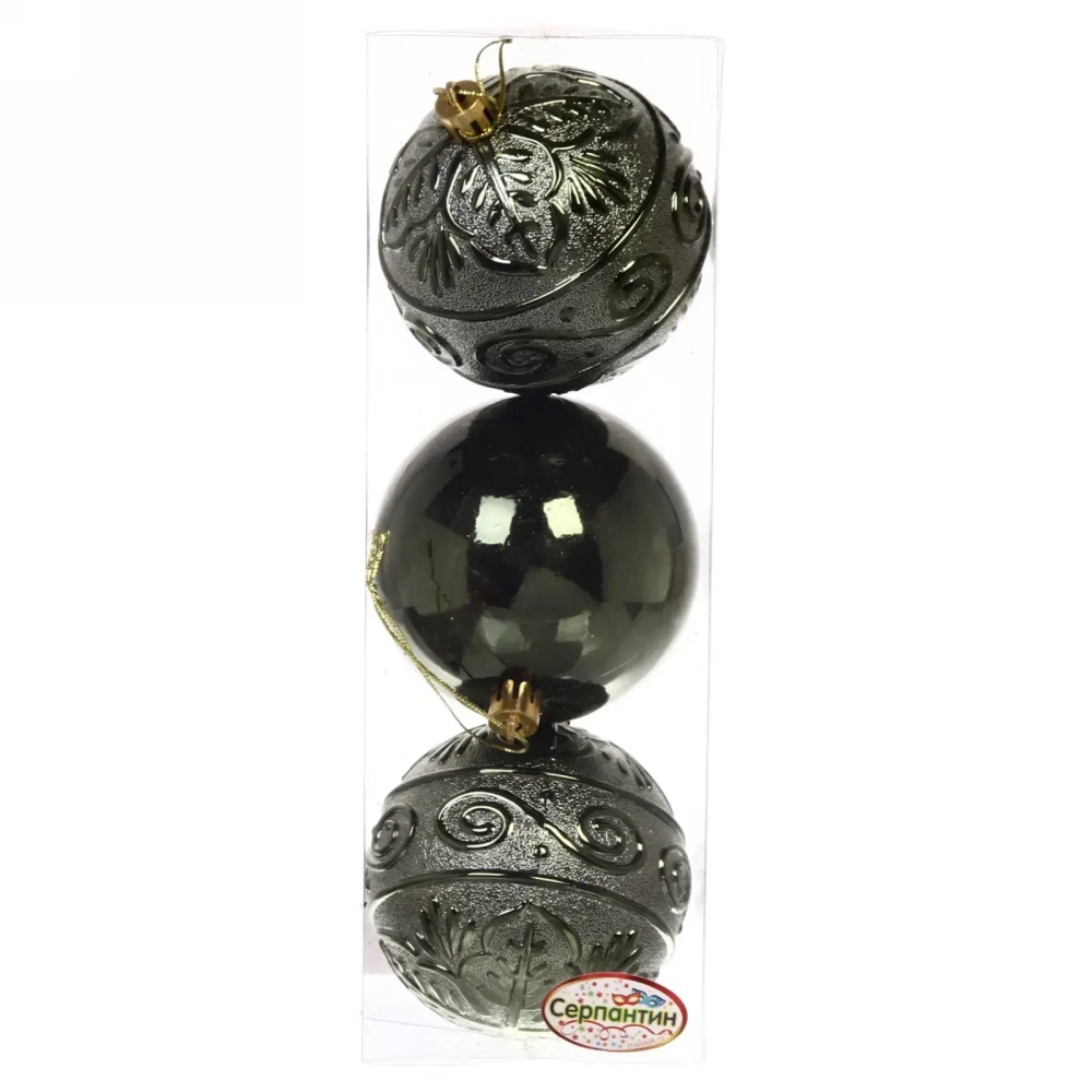 Новогодние шары 8 см (набор 3 шт) «Микс фактур», изумруд