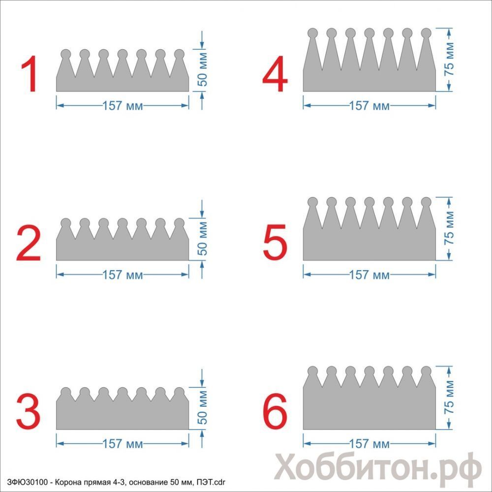 Шаблон &#39;&#39;Корона прямая 4-3, основание 50 мм&#39;&#39; , ПЭТ 0,7 мм (1уп = 5шт)