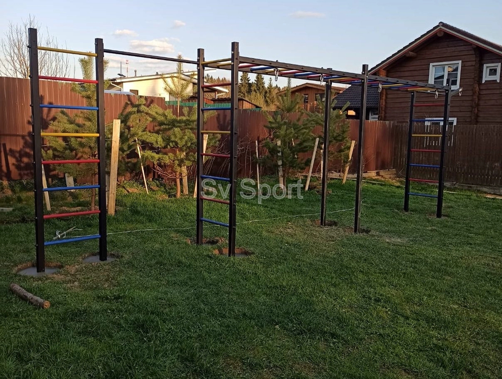 Монтаж уличной шведской стенки Sv Sport Рукоход х 2 (8 вертикальных столбов)
