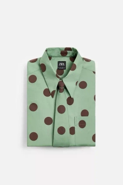 ZARA X HARRY LAMBERT, ГАЛСТУК В ГОРОШЕК, СВЕТЛО-ЗЕЛЕНЫЙ