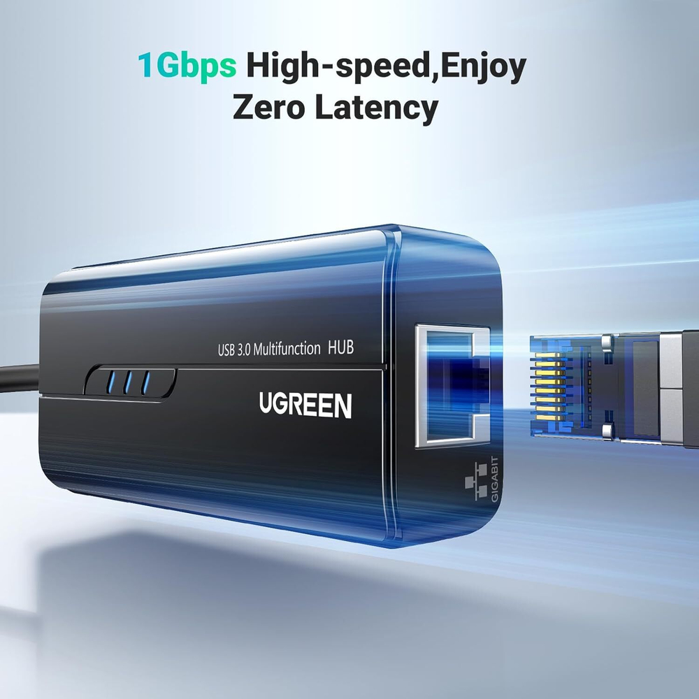 Конвертер USB 3.0 на LAN RJ-45,10/100/1000 Mbps + USB HUB 3 port, 0.2m UGREEN 20265