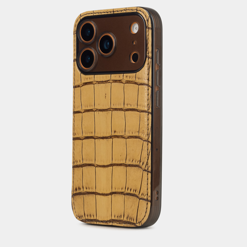 Чехол-накладка для iPhone 17 Pro из кожи аллигатора, бежевого цвета винтаж