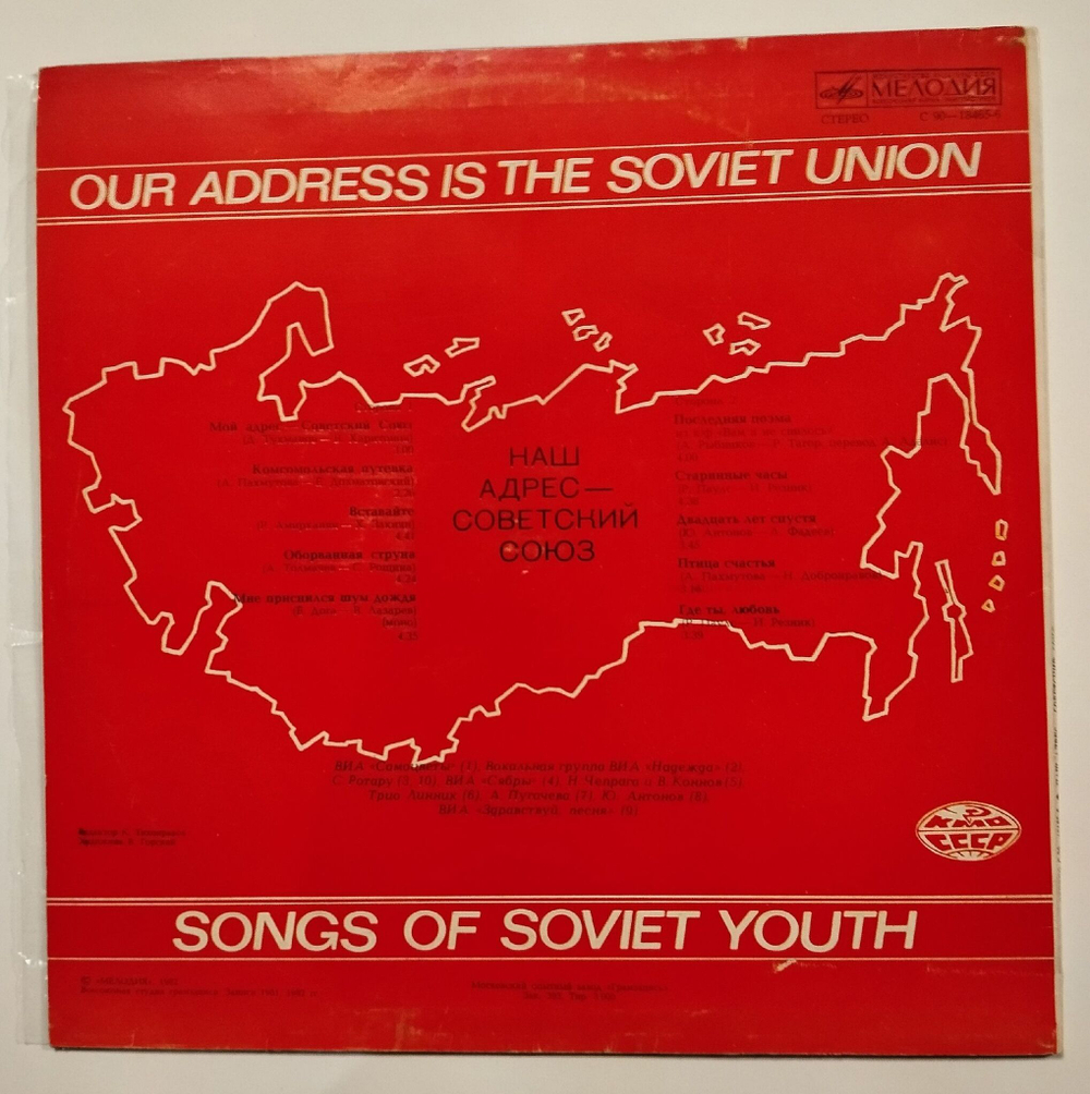 Винтажная виниловая пластинка LP Сборник Наш Адрес Советский Союз (СССР 1982) (Алла Пугачева, Юрий Антонов, Ротару, Самоцветы, Здравствуй Песня)