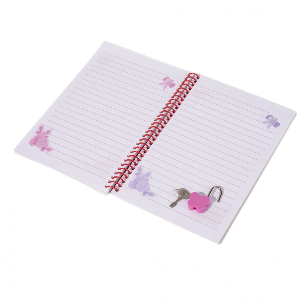 Блокнот в футляре 17,0 см * 22,0 см, гребень, Alingar, мел.картон, апплик., замочек, 60 л., линия, "Бабочки в сердце", малиновый