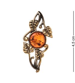 AM-2577 Брошь «Вьюнок Сирени» (латунь, янтарь)