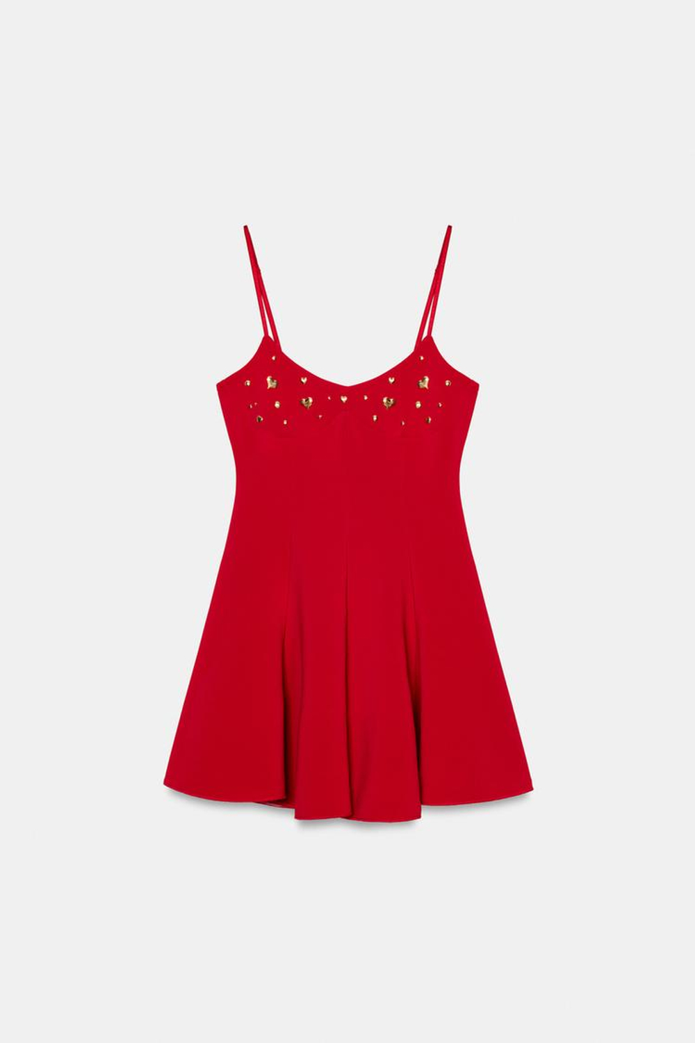 ZARA ЭЛАСТИЧНОЕ ПЛАТЬЕ С СЕРДЕЧКАМИ, КРАСНЫЙ