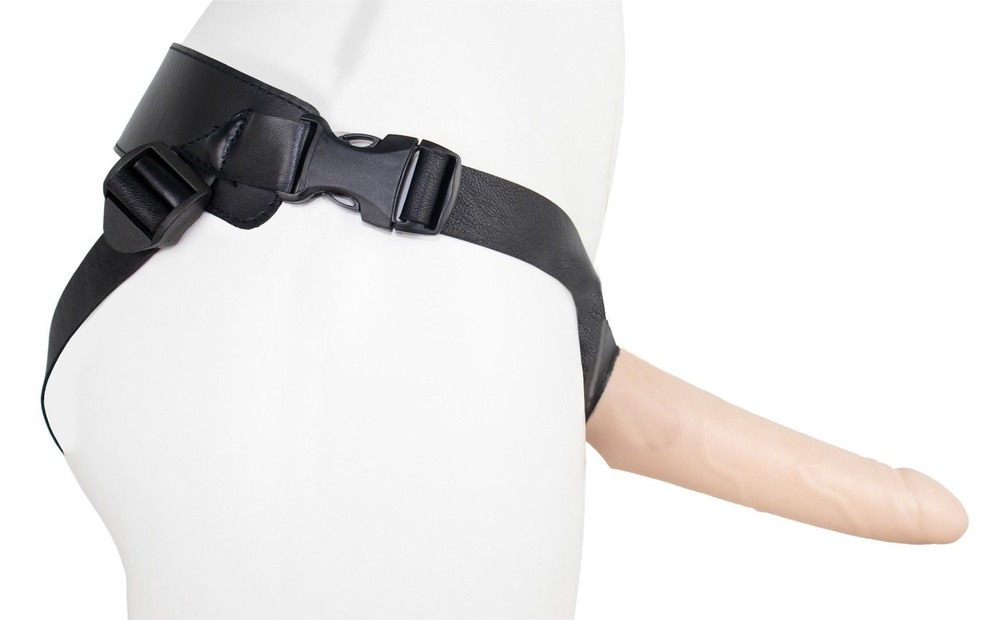 Пустотелый страпон MINI с бандажом (Цвет: телесный с черным)