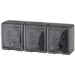 Розетка ЭРА Эксперт 11-2406-03 тройная 3х2P+E IP54 шторки 16A-250В ОУ серый | Эра Эксперт