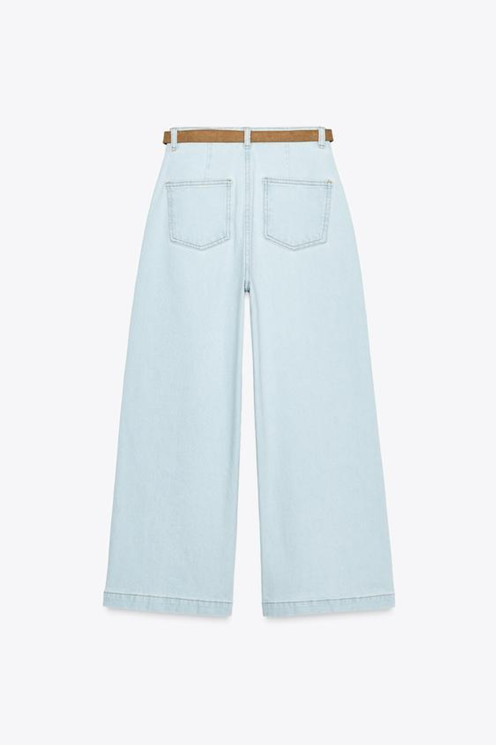 ZARA ДЖИНСЫ Z1975 WIDE LEG CROPPED С ВЫСОКОЙ ПОСАДКОЙ И РЕМНЕМ, ГОЛУБОЙ