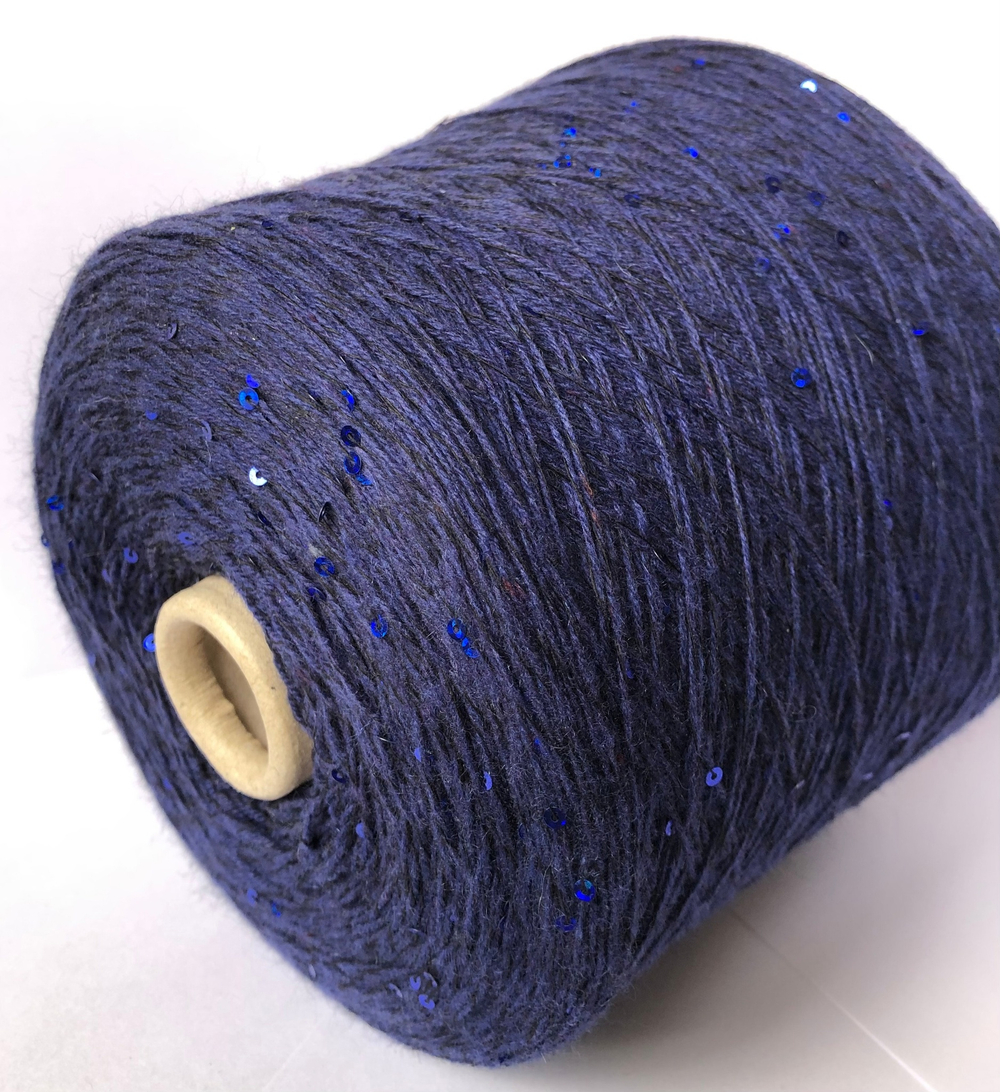 NEW Пряжа Кашемир ECO cashmere синий + пайетки