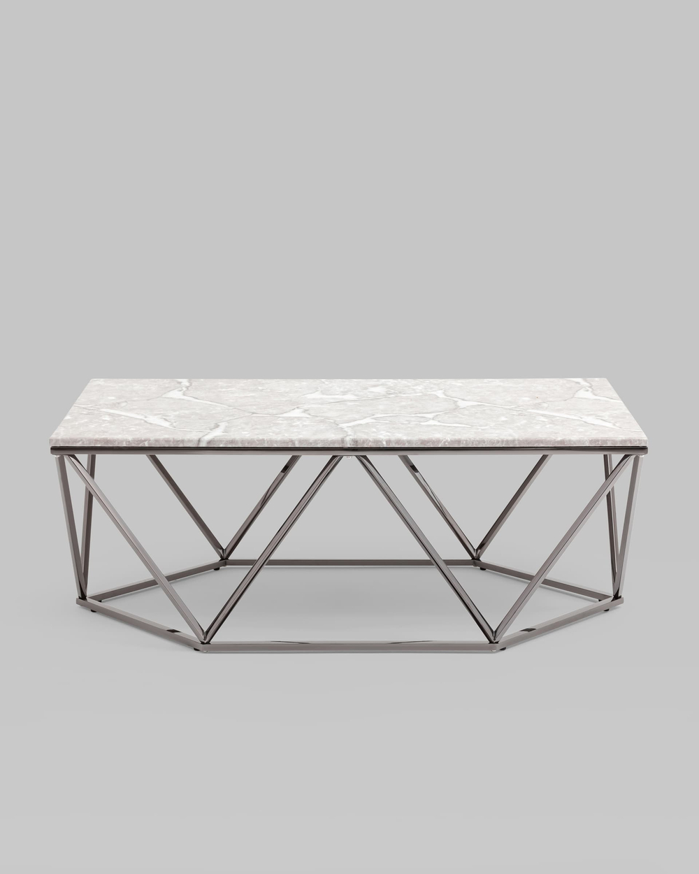 Журнальный столик Авалон 122*66 серый мрамор сталь темный хром