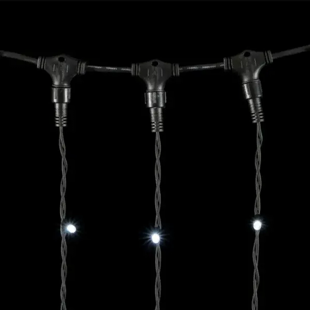 Светодиодный занавес с колпачком 1*6 м., 600 белых LED ламп, каучуковый черный провод, IP65, Beauty Led (LL601-1-2W)