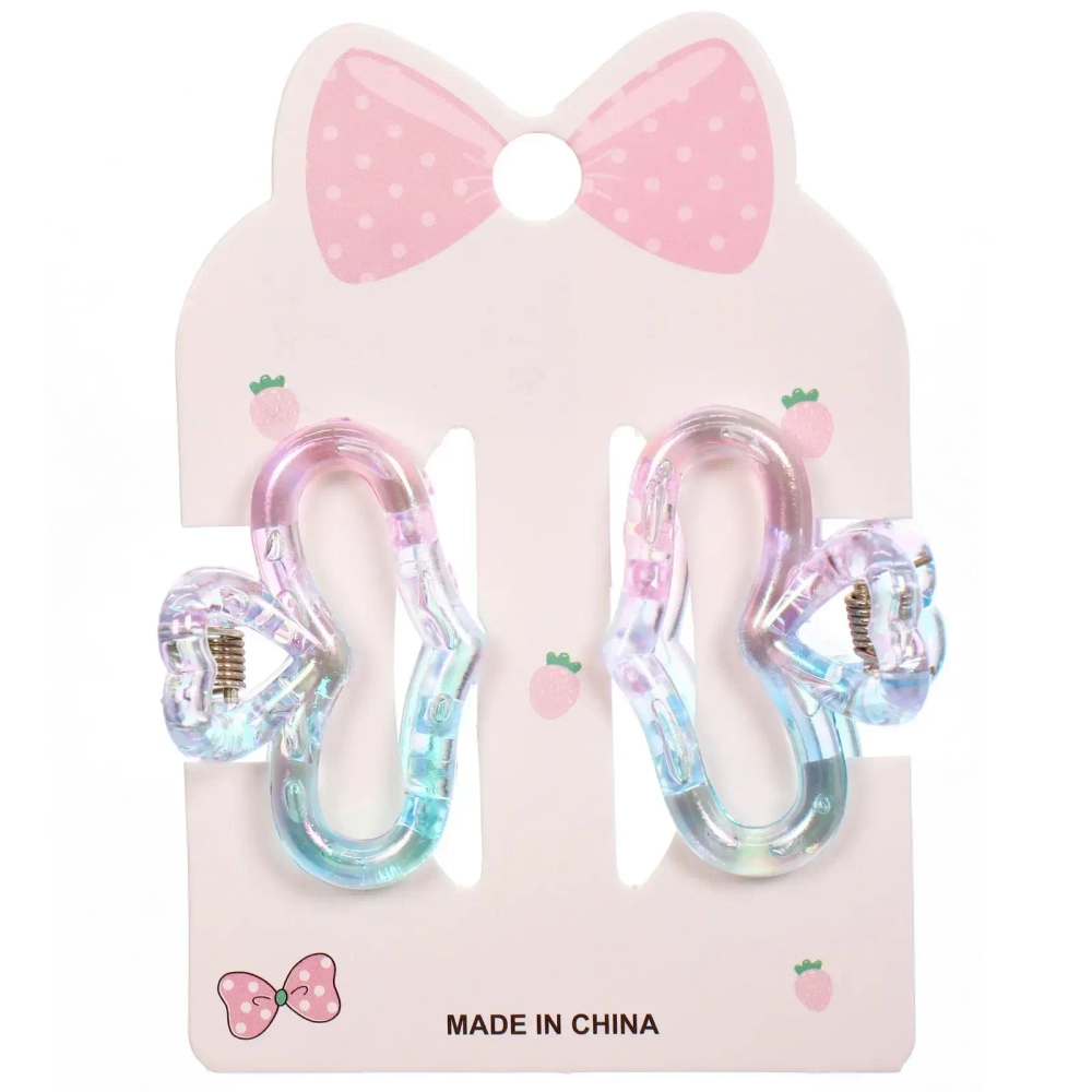 Заколки-крабы для волос 2шт «Мон Ляруш», сердечки, микс 6 цветов, 4,5см (Блистер)