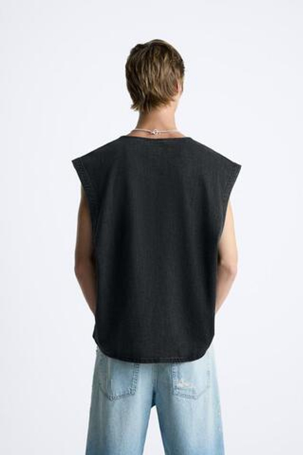 ZARA ДЖИНСОВЫЙ ТОП БЕЗ РУКАВОВ, ЧЕРНЫЙ