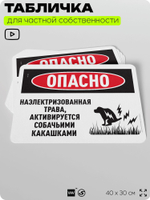 Табличка прикольная для частной территории "Опасно, наэлектризованная трава активируется собачьими какашками", на дом, 40х30 см, Silver Plane x Айдентика Технолоджи