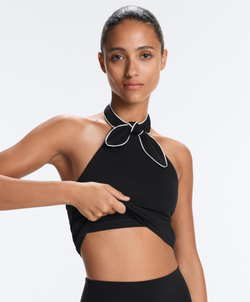 Oysho Топ Comfortlux с завязками на шее и бантом, черный