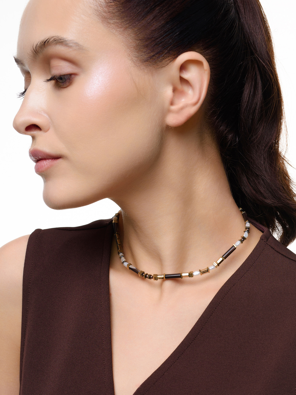 Чокер "Hematite tube pearl" Gold