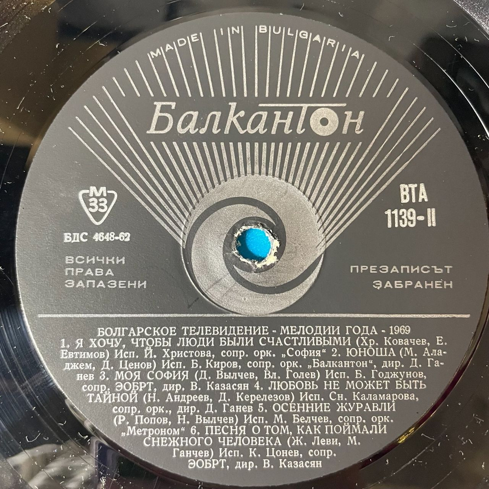 Винтажная виниловая пластинка LP Сборник Мелодии Года 1969 (Болгария 1969)