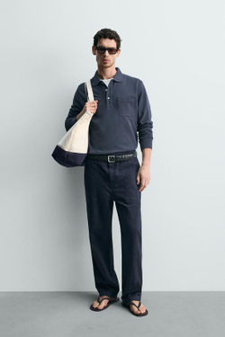 ZARA БРЮКИ STRAIGHT FIT С ЭФФЕКТОМ ПОТЕРТОСТИ, СИНИЙ